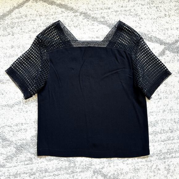 Sandro Paris Black Lace Sheer Shoulder Short Sleeve Top Size M - Picture 6 of 7